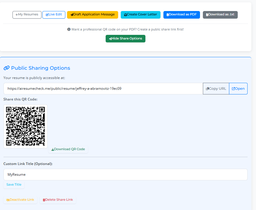 Share Resume with a Public Link and QR Code